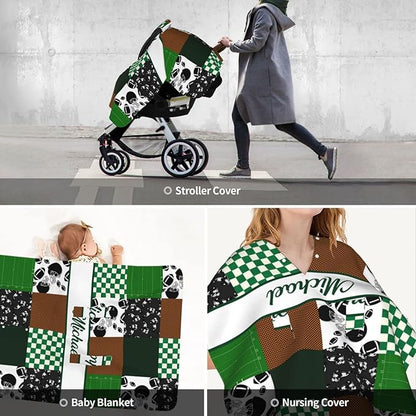 Personalized Baby Car Seat Canopy for Babies, Custom Name Car Seat Covers for Boys and Girls, Opening Minky Nursing Breastfeeding Cover for Infant, Carseat Canopies for Newborn (Farm Rugby)