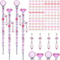 Exway 100 PCS DIY Fairy Wand Beaded Garden Stake Beads Kits with Pink Large Hole Beads 4 Crystal Stopper Top Threaded Rods and 4 pink Sparkling Crystal Pendants for outdoor indoor Decor