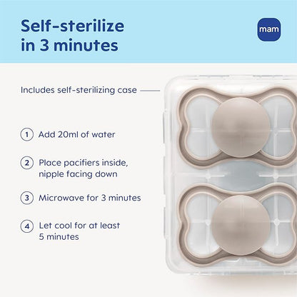 MAM Air Pacifier for Babies 6-16 Months, Extra Air Flow for Sensitive Skin, Glows in The Dark, Developed With Medical Experts, BPA-Free Skin Soft Silicone, 2 Count, With Sterilizer Case Made in Europe