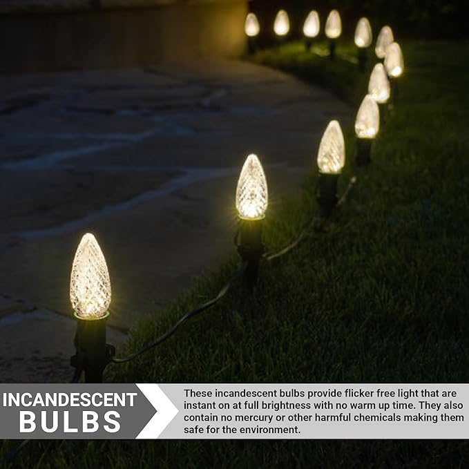 Sunlite Incandescent C9 Colored Night Light Bulb, 7 watts, 120 Volts, Intermediate E17 Screw Base, 2000 Rated Hours, Christmas-Lights Nightlight, Clear, 25 Pack