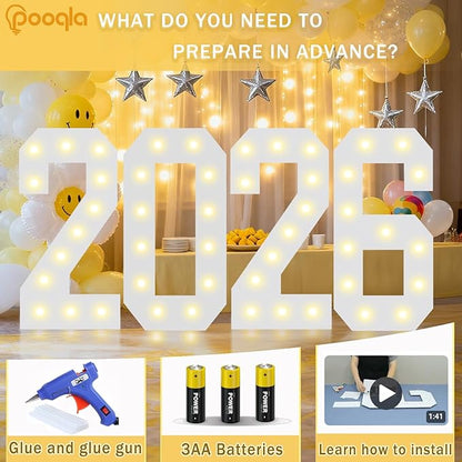 Pooqla 2.4FT Light Up Numbers, Marquee Numbers 2.4 Feet Tall Party Decor for Her Him, Mosaic Big Sign for 1st 16th 21st Birthday Anniversary Decoration Backdrop, Large Pre-Cut Frame Number 1