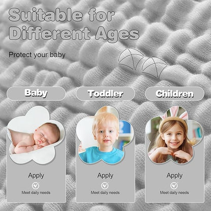 MUKIN Baby Hooded Towels, Muslin Cotton, 2-Pack, for Newborn, Infant, Toddler and Kids (White,Grey)