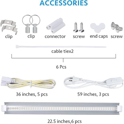 Grow Light, 2ft T8,150W(6 x 25W, 900W Equivalent), Super Bright, Full Spectrum Sunlight Plant Light, LED Grow Light Strips, Grow Light Bulbs for Indoor Plants,Greenhouse,6-Pack