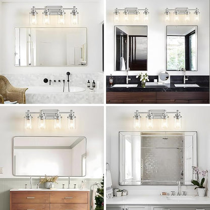 Brushed Nickel 4-Light Bathroom Vanity Light Fixtures Over Mirror, Modern Wall Sconce with Clear Glass Shade for Hallway, 23.6"x7.0"x9.4"