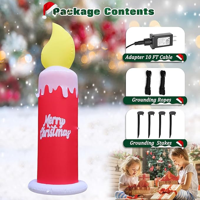 FunFanso 6 FT Christmas Inflatable Candle with Merry Christmas Wishes, Blow up Decor Outdoor, Built-in Bright LED Lights, Festival Decoration for Yard Patio Lawn Garden Indoor Home Porch Party Décor