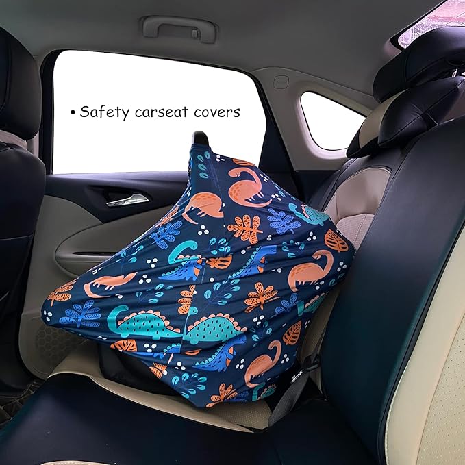 Car Seat Covers for Babies - Multi-use Carseat Canopy Cover Breastfeeding Covers, Stroller Canopy Cover (Navy Dinosaur)