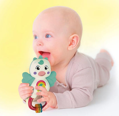 Clementoni 17778 Little Unicorn Rattle-Toddler, Early Years, Infant, New Born Soft Gift, 3 Months, Crinkle Squeaky, Sensory Learning Toys, Stroller Pendant, Made in Italy