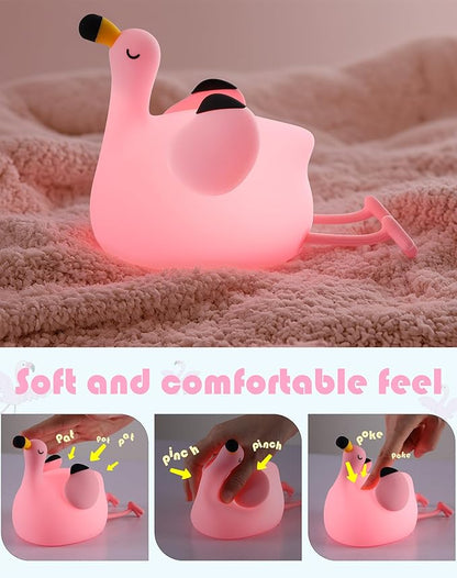 YISUN Flamingo Night Light for Kids, Soft Silicone Nursery Night Lamp Rechargeable LED Bedside Lamp with Timer, 3 Level Dimmable Cute Night Lights for Bedroom, Living Room, Dining, Gift