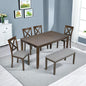 Dining Table Set, 6-Piece Modern Rectangular Dining Table & Chair Set with 4 Upholstered X-Shaped Backrest Chairs and a Bench, Walnut