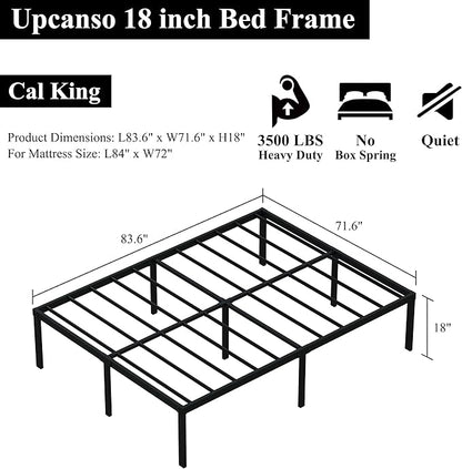 18 Inch California King Bed Frames No Box Spring Need, Platform Cal King Bed Frame with High Storage, Eassy Assembly 3,500 Lbs Heavy Duty Bedframes, Black
