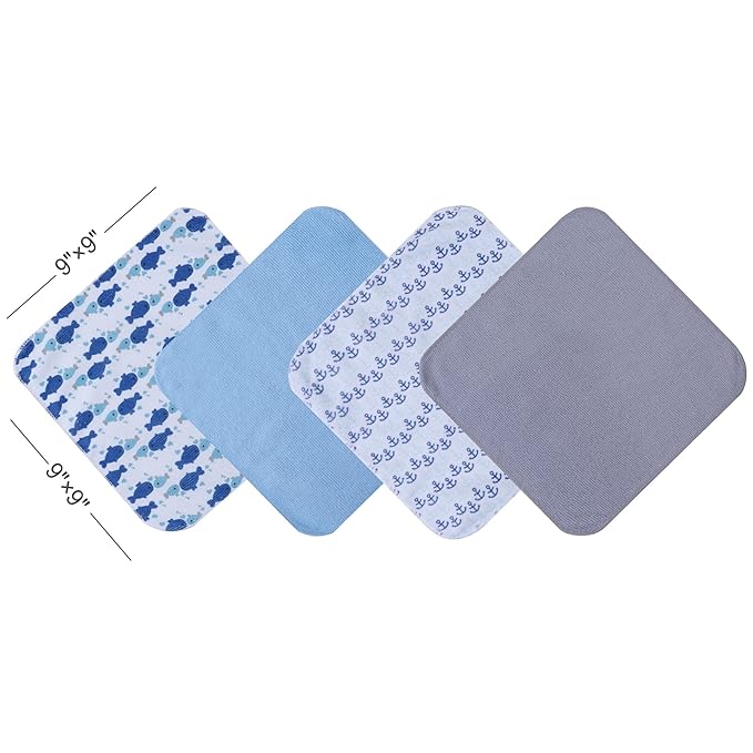 Viviland Baby Washcloths, Super Soft Baby Bath Towels for Newborn 24 Pack, Absorbent Face & Body Wash Cloth for Baby Boy, Blue-Whale Pattern, 9 x 9 inch