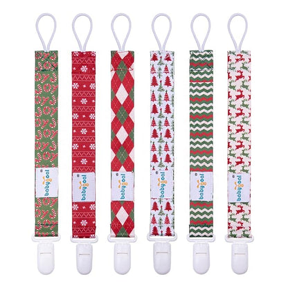 babygoal Christmas Pacifier Clips, 6 Pack Binky Paci Holder and Leash Fits for Most Pacifier, Binkies and Xmas Gift
