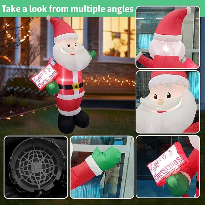 6FT Christmas Inflatable Blow up Lighted Yard Decoration Suitable for Christmas Indoor Outdoor Xmas Yard Party Holiday Garden Decor (Sign-Holding Santa Inflatable)