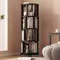 Solid Wood Rotating Bookshelf on Wheels, 4 Tier, Round Revolving Bookcase, 360° Spinning Book Shelf Tower for Kids, Narrow Rolling Bookshelves for Small Space, Corner, Bedroom, Office, Black