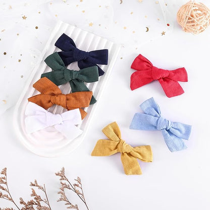 3.2 Inch Linen Baby Girl Hair Clips, Hair Bows for Toddler Kids, Alligator Clip Hair Accessories for Babies, Sky Blue