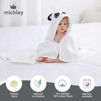 MICHLEY Bamboo Viscose Baby Hooded Bath Towel for 0-5 Years Boys and Girls, 29.5 x 39.5 Inch Ultra-Soft and Quick-drying Infant Bath (Panda)