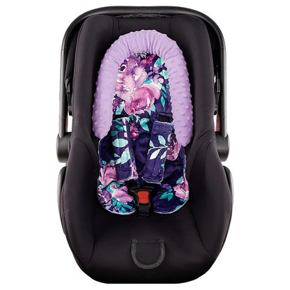 Baby Car Seat Head Support for Girls, Infant Carseat Insert Super Soft Fleece Newborn Headrest Seatbelt Covers for Car Seat, Stroller, Bouncer, Purple Flower