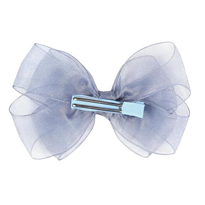 5.5-Inch Organza Double Hair Bows Alligator Clips Hair Accessories for Girls Toddler Kids Children Teens - Gray