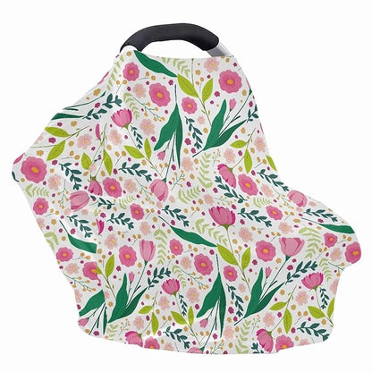 Biyejit Pink Floral Car Seat Covers for Babies, Multi-Use Cover-Silky Mom Nursing Cover Infant Breastfeeding Scarf Shopping Cart High Chair Ultra-Soft Stretchy for Boys and Girls