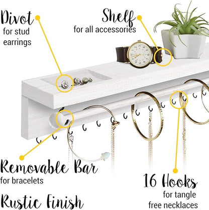 Rustic White Necklace Jewelry Organizer