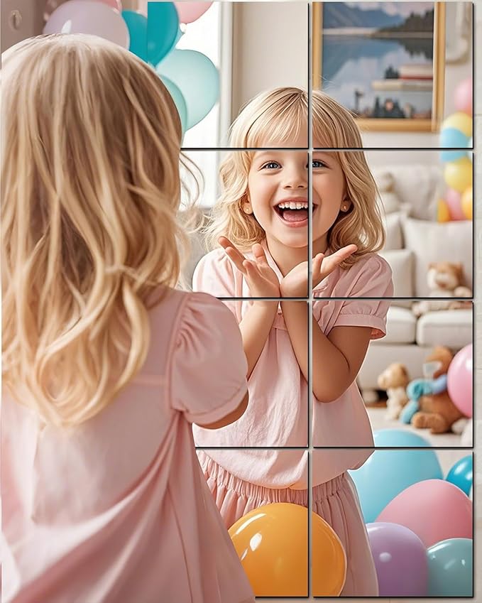 Glass Mirror Tiles for Wall 12" x 12" Frameless Full Length Mirror Wall Mounted Full Body Mirrors for Bedroom Home Gym Door Bathroom (8PCS)