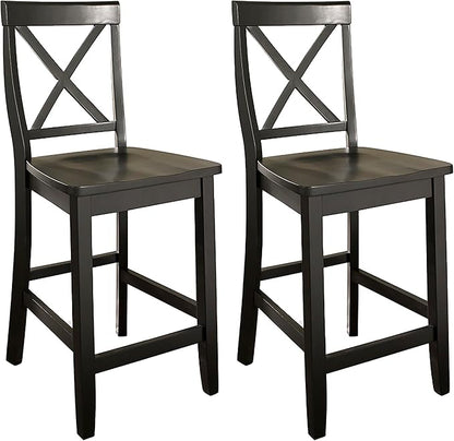 Crosley Furniture X-Back Wood Counter Height Bar Stools Set of 2, Black, 24-inch