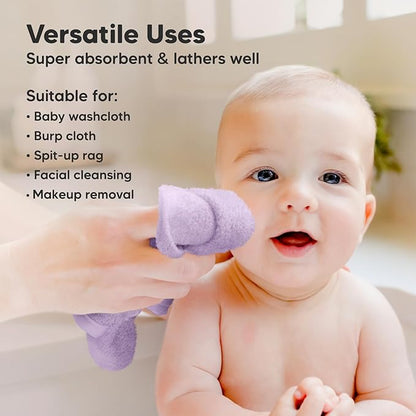 6-Pack Baby Washcloths – Soft Absorbent Viscose from Bamboo Washcloths for Face, Body, Baby Towels for Newborn, Kids, Toddlers, Infant,Gentle on Sensitive Skin,10x10 Reusable Face Towels(Soft Lilac)