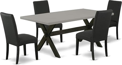 East West Furniture X697DR124-5 5 Piece Dining Room Furniture Set Includes a Rectangle Dining Table with X-Legs and 4 Black Color Linen Fabric Upholstered Chairs, 40x72 Inch, Multi-Color