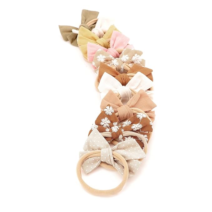 BQUBO Baby Girl Bows and Headbands Cute Headbands with Bow Nylon Hairbands Handmade Hair Accessories for Newborn Infant Toddlers 10 Pack