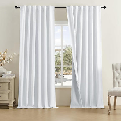 DUALIFE Greyish White Extra Long Curtains 108 Inches Long for Living Room Rod Pocket Back Tab 9 FT Tall Burlap Textured Drapes for High Ceiling Patio Sliding Glass Door Backdrop 50 By 108 Inch2 Pieces