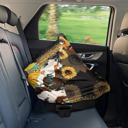 Wanyint Sunflower Cow Print Car Seat Covers Canopy Covers for Babies,Added Privacy for Breastfeeding,Baby Car Seat,Breathable Nursing Cover for Carrier Stroller
