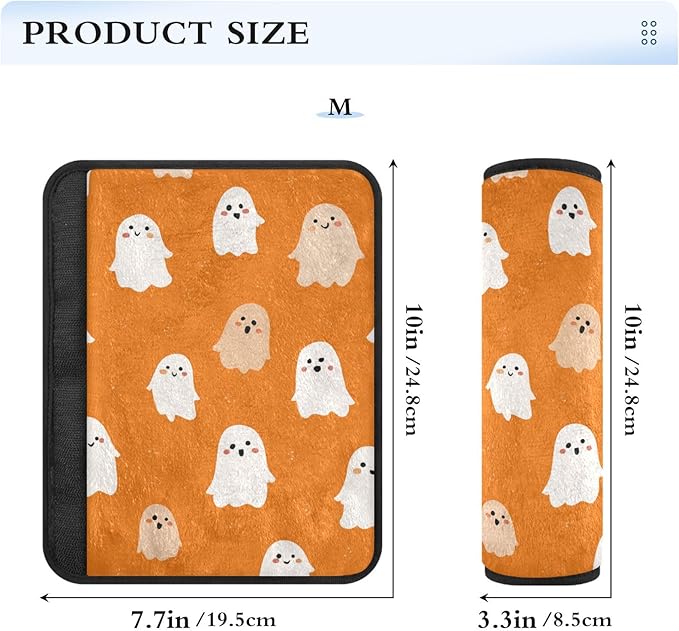 2 Pack Seatbelt Covers Seat Belt Cover Pad for Adults Boys Girls Car Seat Strap Covers Pads Cushion Universal Shoulder Strap Pad Protector for Backpack Camera Bag 10x7.7Inch Halloween Ghosts Orange