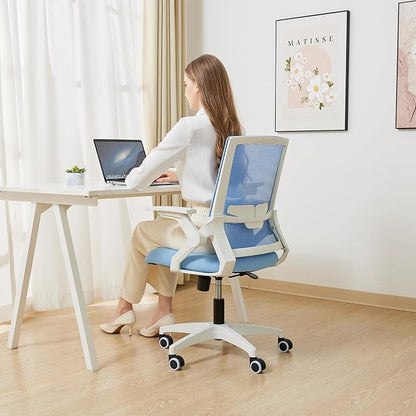 Ergonomic Office Chair Desk Chair with Adjustable Height Mesh Computer Chair Swivel Chair with Flip-up Arms and Lumbar Support Blue