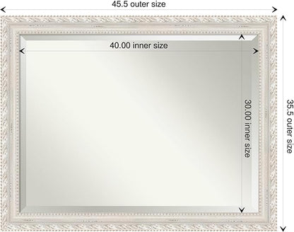 Amanti Art White Bathroom Mirror for Over Sink, 36x46 Opera Off White Rectangle Vanity Mirror, X-Large Traditional Wood Frame, Hangs Horizonally and Vertically, Bathroom Wall Decor, Beveled Edge