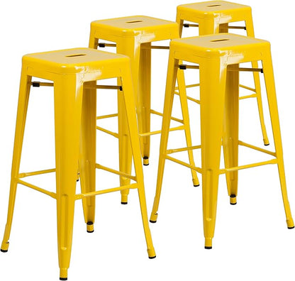 Flash Furniture Lily 4 Pack Commercial Grade 30" High Backless Yellow Metal Indoor-Outdoor Barstool with Square Seat