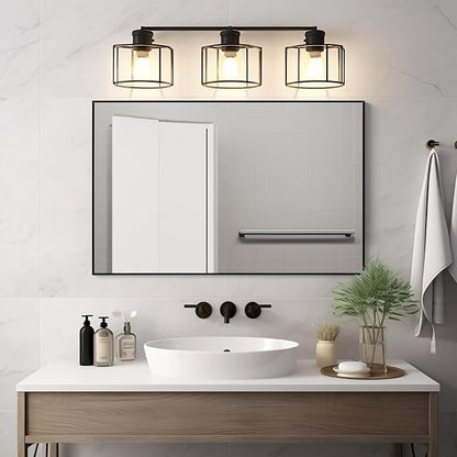 Black Bathroom Mirror 24x36 Inch Rectangular Wall Mirrors Modern Farmhouse Mirror Mounted Rectangle Hanging Mirror Frosted Metal Frame for Bathroom Bedroom Entryway Living/Dressing Room