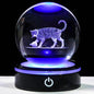 YWHL 3D Cat Figurine Crystal Ball with Colorful LED Base, Laser Engraved Cat Gifts for Women Men for Christmas Birthday, Cats Statue Glass Animal Decorative Ball for Home Decor (80mm)