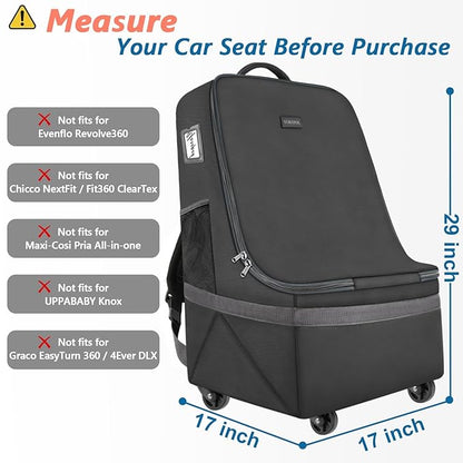 YOREPEK Car Seat Travel Bag with Wheels, Padded Car Seat Backpack, Large Carseat Travel Bag for Airplane, Gate Check Bag, Car Seat Travel Cover with Shoulder Strap, Car Seat Carrier for Airport