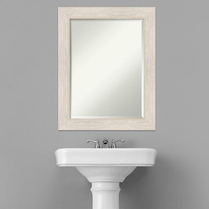 Amanti Art White Bathroom Mirror for Over Sink, 29x23 Hardwood White Wash Rectangle Vanity Mirror, Medium Rustic Farmhouse Wood Frame, Hangs Horizonally and Vertically, Bathroom Wall Decor, Beveled