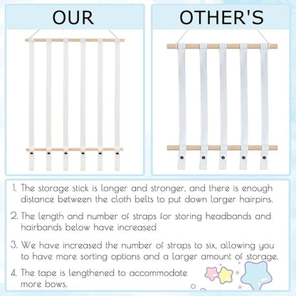 OAOLEER Hair Bow Holder Organizer for Girls Hair Bows,Hair Accessories Headband Organizer Bow Storage Hanger for Baby Girls Wall Hanging Decor for Toddler Girls (White)