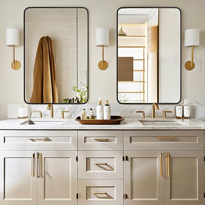 24"×36" Bathroom Mirror for Wall, Modern Bathroom Vanity Mirror, Black Bathroom Mirrors for Over Sink with Metal Framed HD Tempered Glass Hangs Horizontally or Vertically