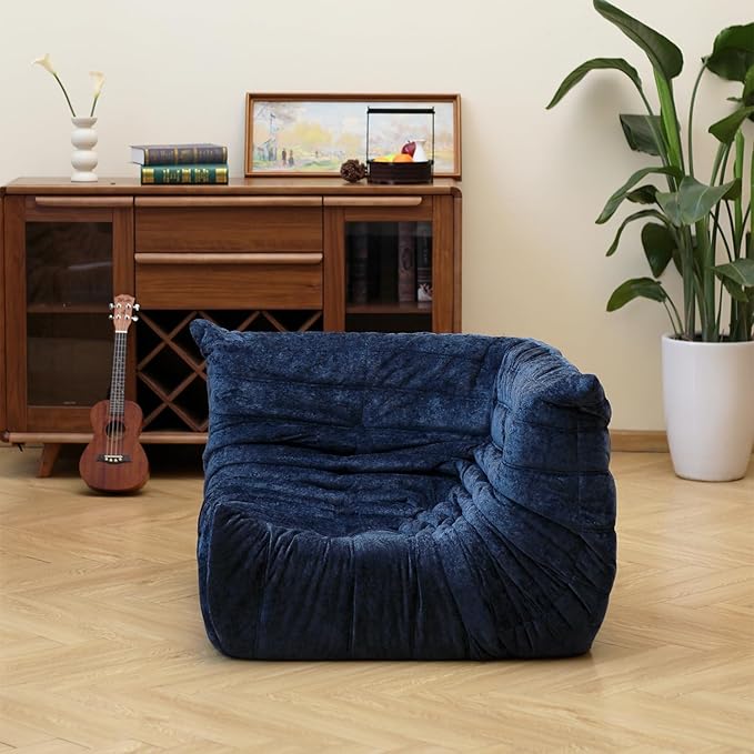 N&V Soft Premium Chenille Floor Lounge Chair, Mid Century Armless Floor Sofa, Foam Sofa Accent Chair for Living Room Bedroom and Office (Blue, Corner Chair)