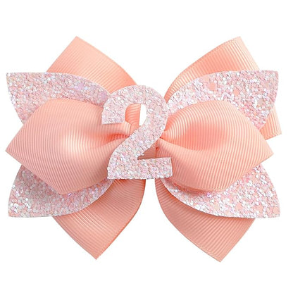 Glitter Birthday Hair Bow for Baby Girls 1 2 3 4 5 6 Years Peach Party Decoration Hair Accessories for Two 2nd Second Birthday