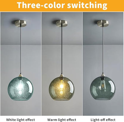 Modern 3-Pack Glass Globe Pendant Lights, Gray Green Modern Pendant Lighting for Kitchen Island, Glass Hanging Lamps for Dining Room Living Room Bedroom, Small 5.9 Inch Fixture (Bulbs Not Included)