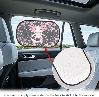 Bulopur Axolotl Cherry Blossom Car Window Shades 2 Pack Baby Window Shades Easy to Install Car Sun Shade Side Windshield Sun Protection and Blocker for Most Vehicle, SUV, Truck