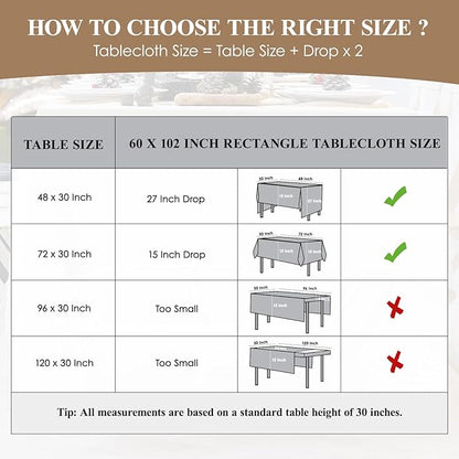 Christmas Tablecloth Rectangular 60x102 Inch Waterproof Table Cloth for 6ft, Washable Polyester Table Cover for Xmas Party, Winter Holiday Home Decoration in Festive Red 1pack