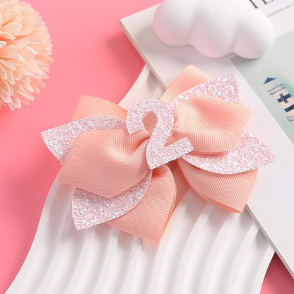 Glitter Birthday Hair Bow for Baby Girls 1 2 3 4 5 6 Years Peach Party Decoration Hair Accessories for Two 2nd Second Birthday