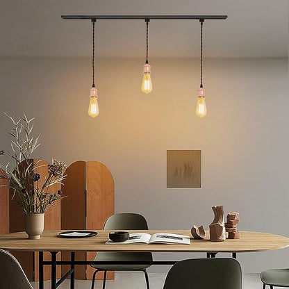 Kiven H-Type Wire Track LightPendants, 7 Inch Cord Length Black Weave Rope, Restaurant DecorativePendant Light Industrial Pendant Lamp 3 Pack,Bulb Not Included（Rose Gold）