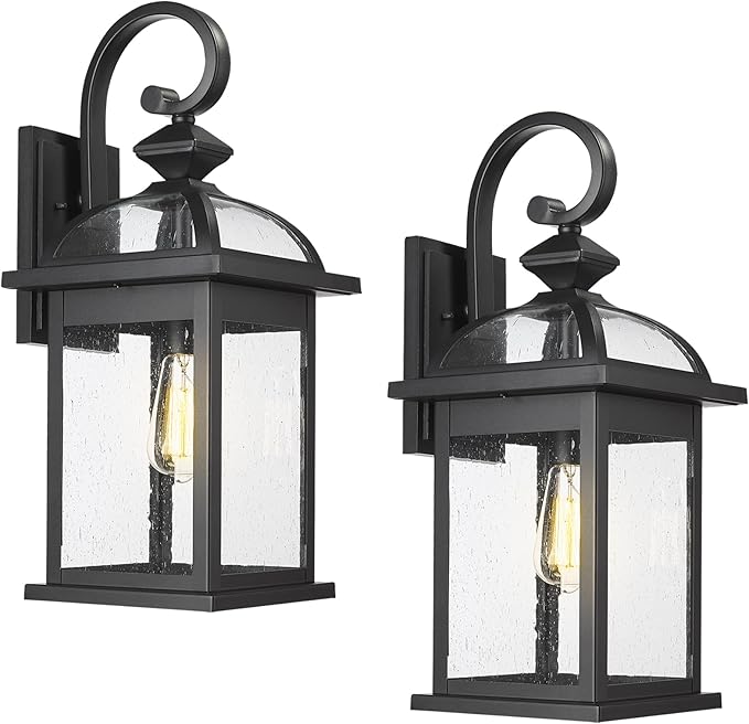 Darkaway 2pcs Outdoor Lights Fixtures Wall Mount, Large 22inch Outdoor Wall Sconce Lights with Seeded Glass Waterproof Outside Exterior Lights Fixture for House Front Porch Patio