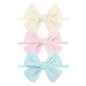 YanJie 3PCS 4’’ Lace Hair Bow for Girls Soft Nylon Baby Headbands Rhinestone Pink Blue Off White Bows Hair Accessories for Newborn Infant Toddler Girl